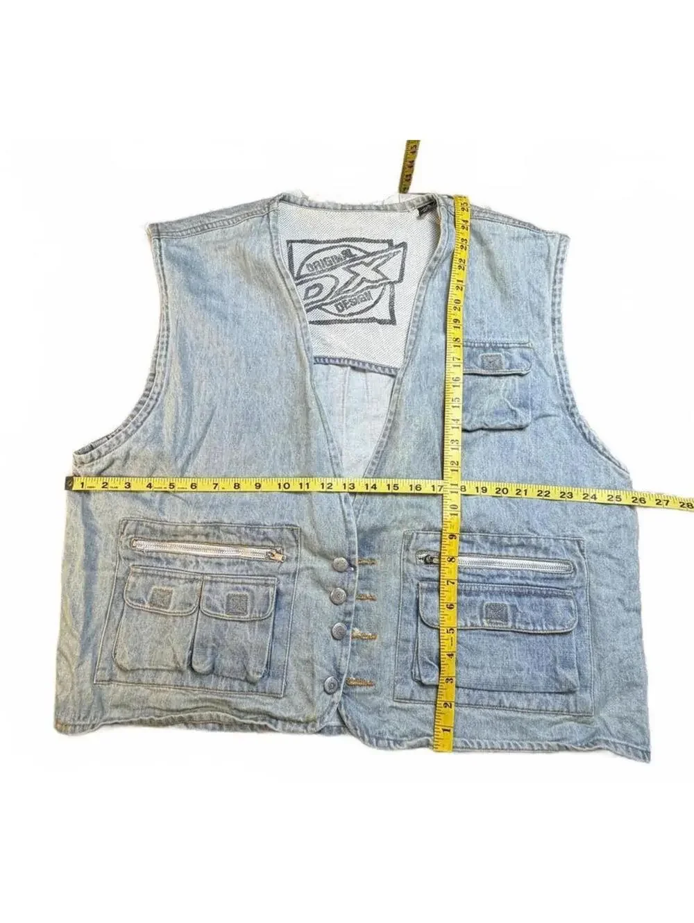 JACKET Vintage Light Wash Denim Utility Vest with Multiple Pockets